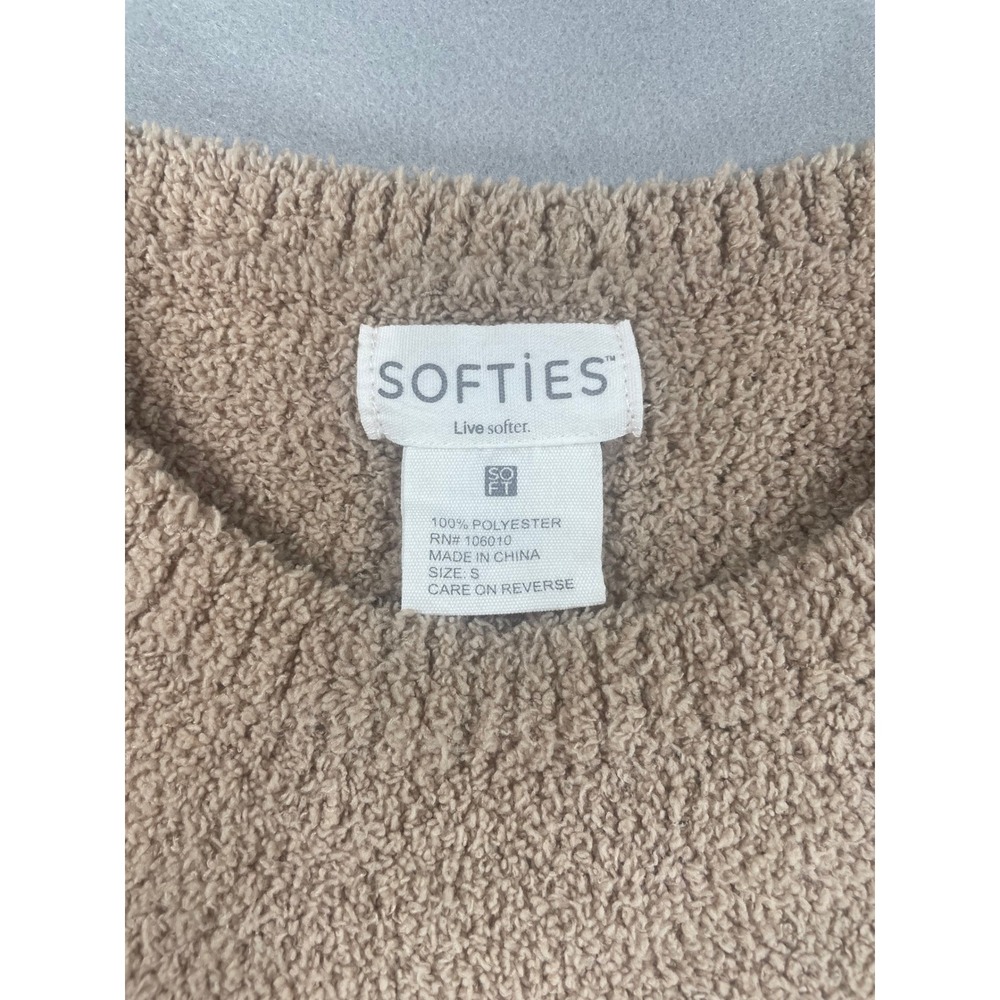 Softies Marshmallow Crew Neck Lounge Sweater Tan Beige Pullover S - Picture 2 of 7